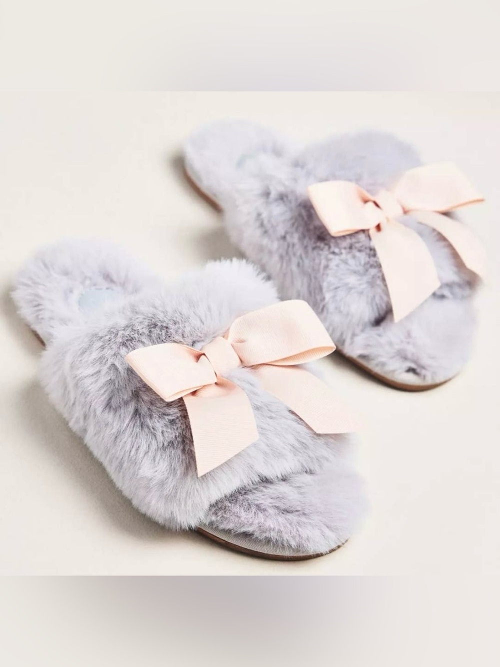 NWOT Maeve by Anthropologie Faux Fur Open Toed Bow Slippers